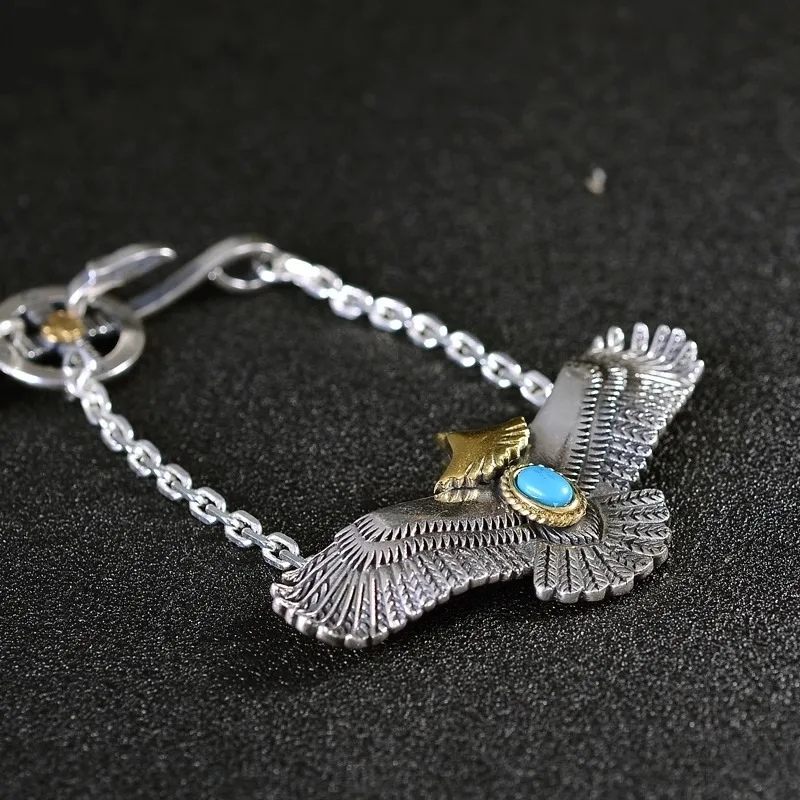 HX Silver Color New Handmade Design Vintage Turquoise Dominant Fashion Eagle Bracelet Men\'s Personalized Jewelry