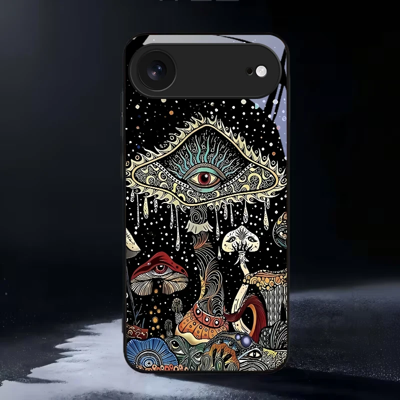 Capa de Celular Olho Grego Místico de Vidro Preto para iPhone 11 Pro 12 13 mini 14 15 Pro Max 16 E 17 Air XS Max XR 8 7 Plus