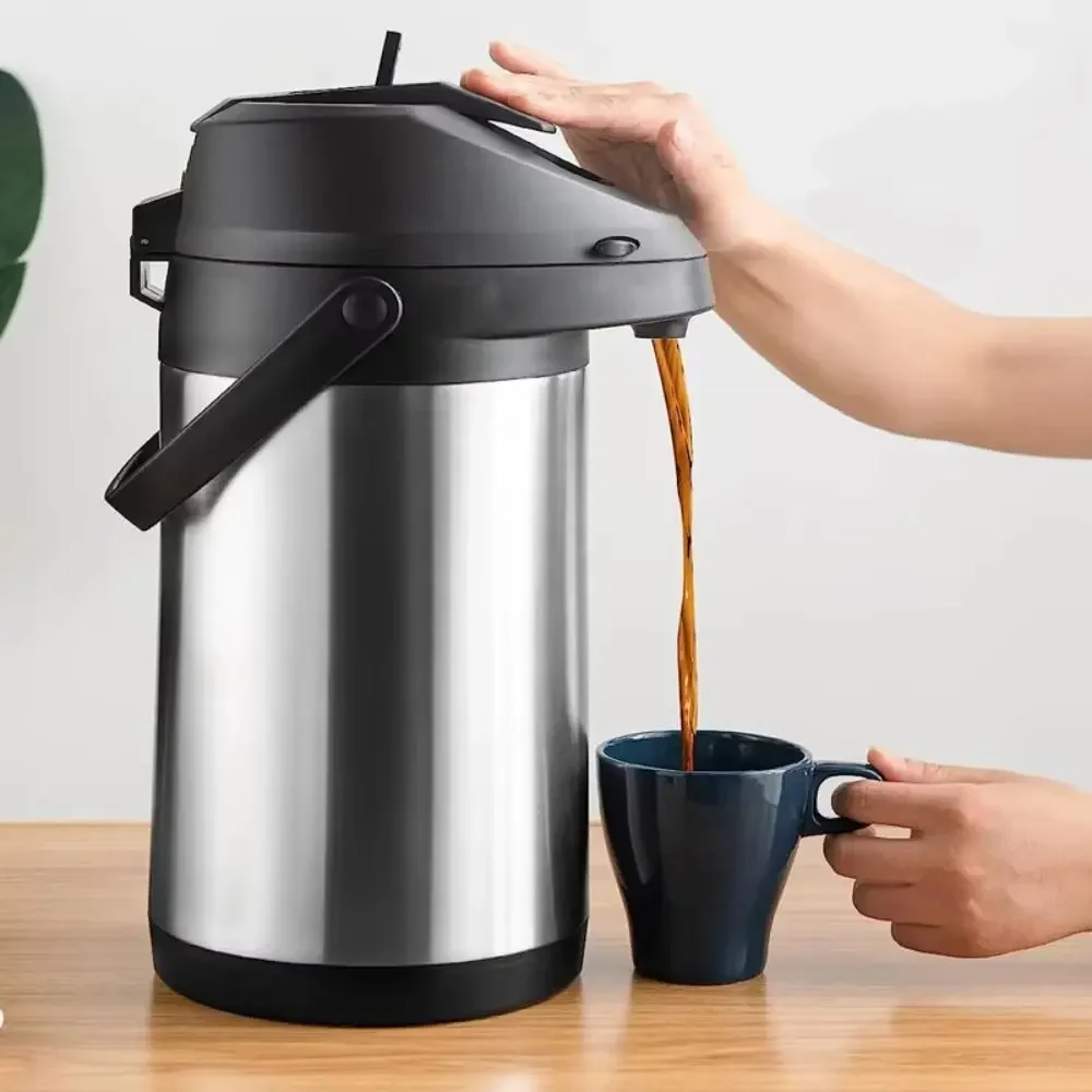 Stainless Steel Airpot Coffee Pot Press-type Insulated Thermos Kettle Large Capacity Double Layer Water Dispenser Outdoor