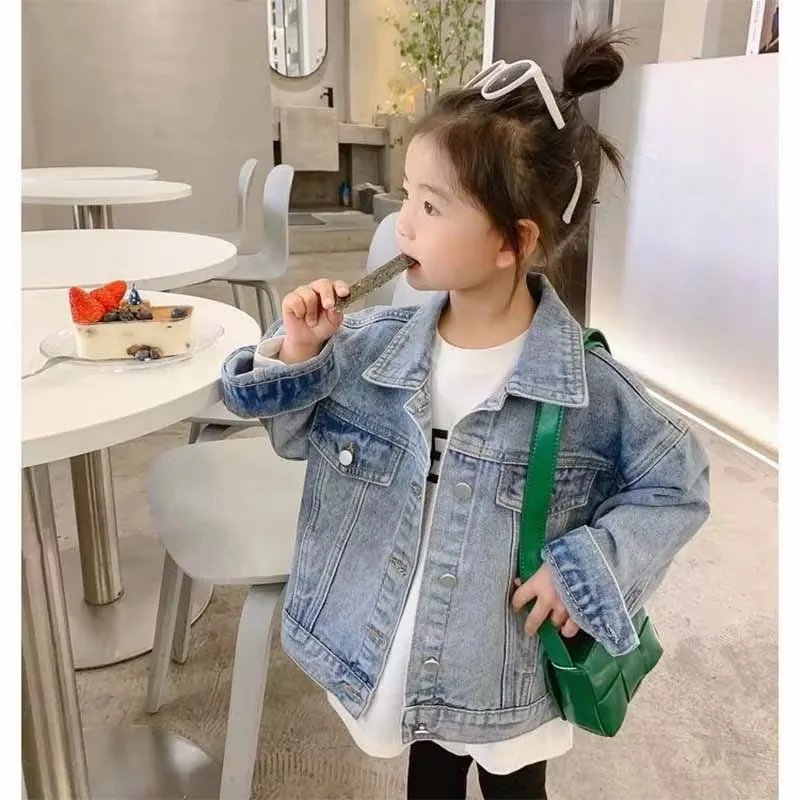 New Children\'s Denim Coat Girls Fashion Casual Cute Jacket Spring Autumn 2024 Kids Loose Button Outerwear 2-10 Years Old