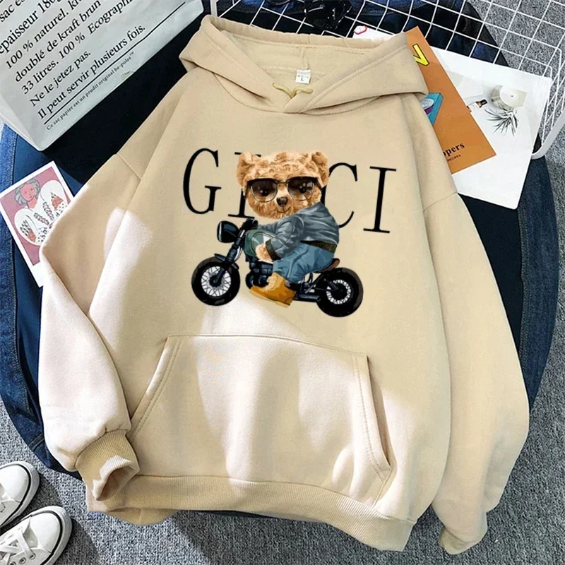 Hoodies Luxury Brand Bear Funny Women\'s Y2k Casual Print Sweatshirt Autumn Winter Lazy Style Loose Khaki Hoodie Fashion Clothing