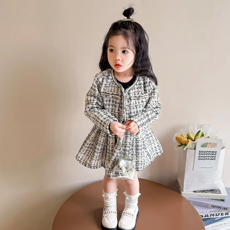 Girls Small Fragrant Style Two-piece Set Spring Autumn 2025 New Children Pleated dress Set Korean Baby Children Clothing