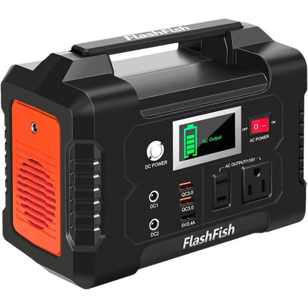 200W Portable Power Station, FlashFish 40800mAh Solar Generator, Equipped with 110V AC Socket/2 DC Ports/3 USB Ports