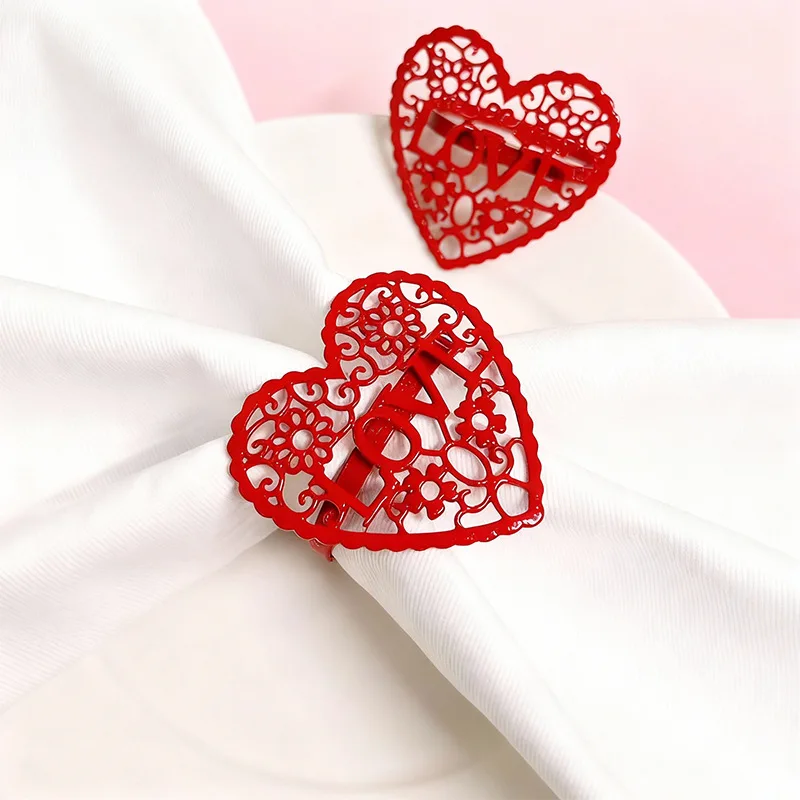 

6 шт. розовые кольца для салфеток в форме сердца-красный держатель для салфеток LOVE для декора стола на День святого Валентина, романтическая посуда, аксессуар