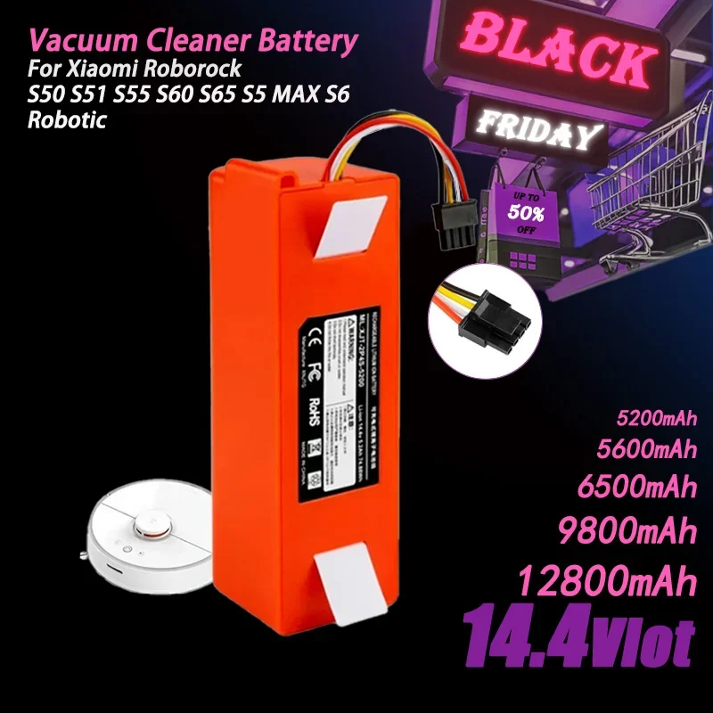 

100% Original BRR-2P4S-5200S Robotic Vacuum Cleaner Replacement Battery For Xiaomi Roborock S55 S60 S65 S50 S51 S5 MAX S6 Parts