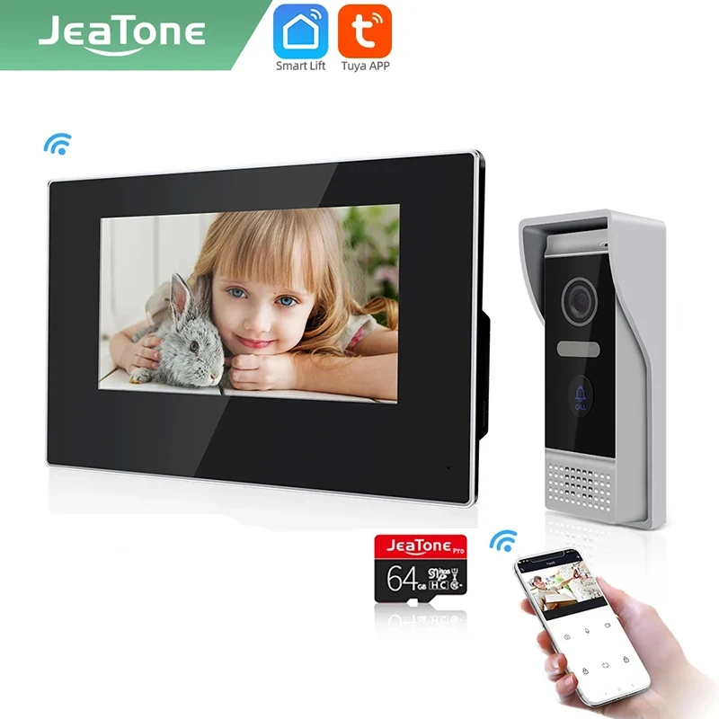 Jeatone Tuya App 7 Inch Video Door Phone Intercom Doorbell Smart Home Door Eye Camera Wireless WiFi Remote Access Control System