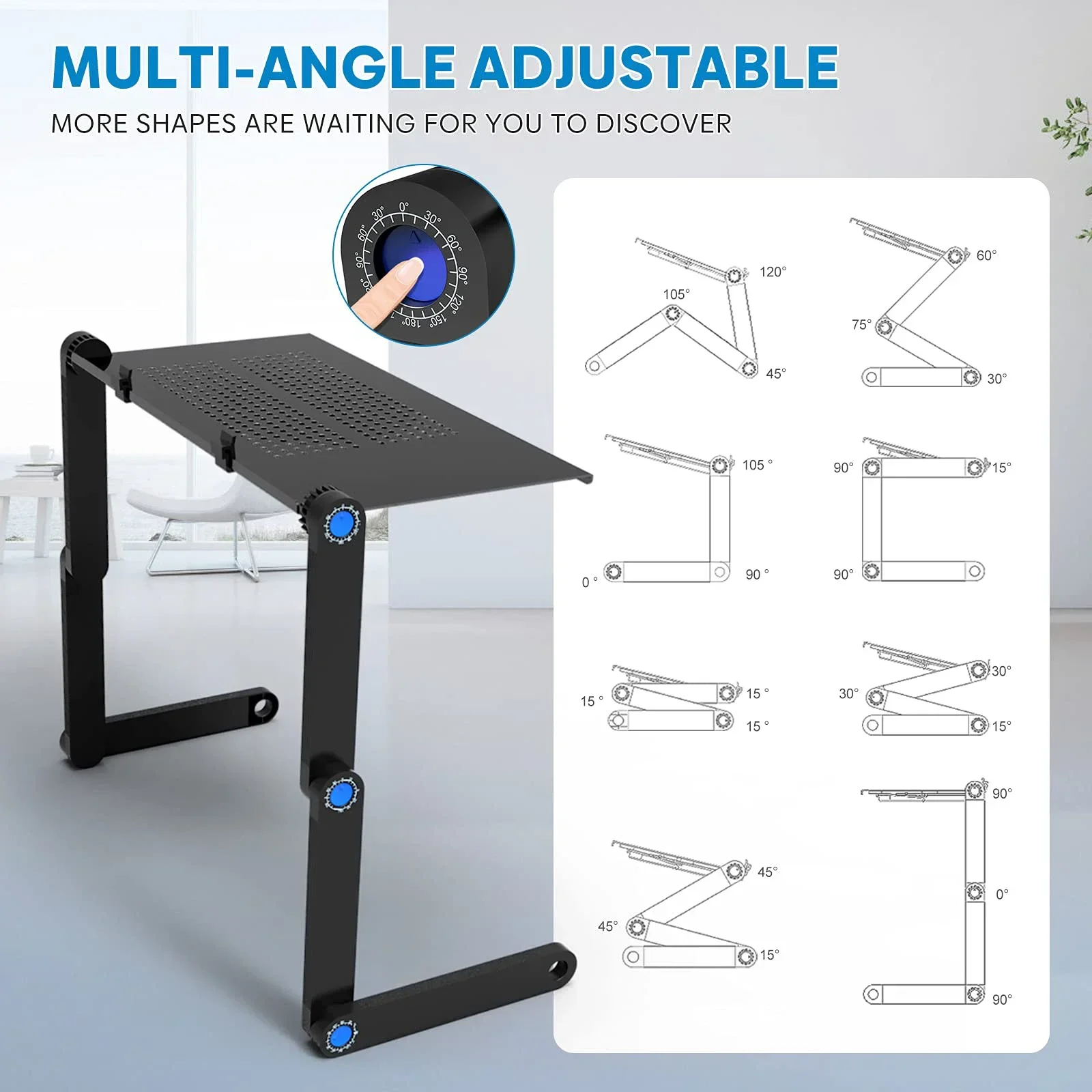 Soporte de mesa para portátil y Escritorio de regazo, elevador ajustable portátil con alfombrilla de ratón, soporte de refrigeración para computadora portátil de aluminio, escritorio para cama