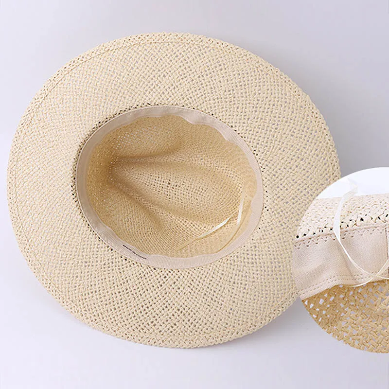 Black Ribbon Band Panama Hats Summer Women Sun Hat for Men Jazz Top Wide Brim Staw Beach Hat Derby Party Wedding Hat