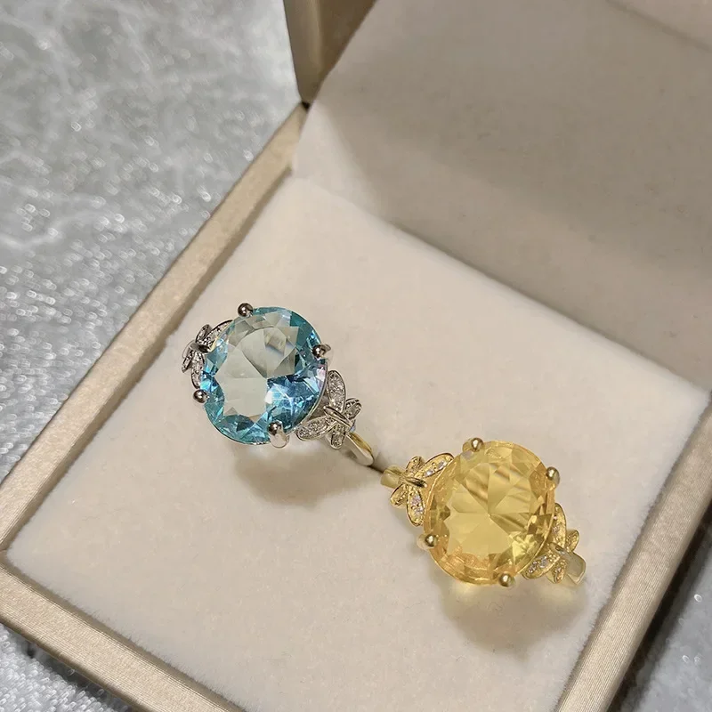 

MDL Moissa!ite style Colorful treasure hot new ring gold-plated micro-set simulation citrine open finger ring