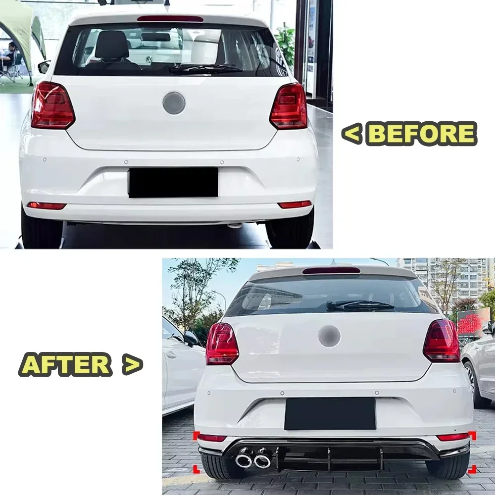 For VW Polo MK5 6R 2009-2014 Car Rear Bumper Lip Diffuser Spoiler Splitter Protector Car Auto Accessories Decoration Gloss Black