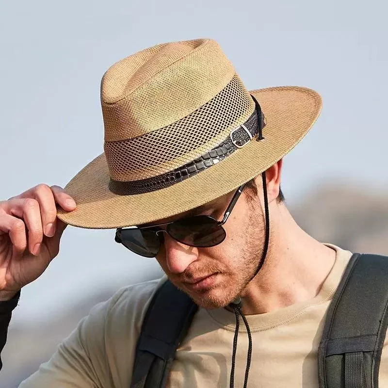 Fashionable Western Cowboy Hat, Outdoor Travel and Vacation Rider Hat, Breathable Mesh Formal Hat, Sun Protection Hat