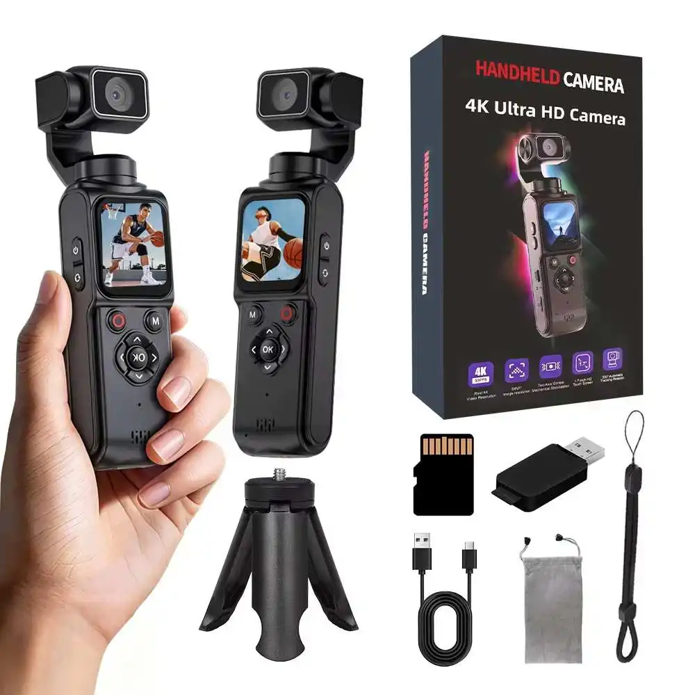 

4K HD Handheld Camera 330°Face Tracking Autofocus Action Camera Portable Pocket Cam Outdoors Travel Hiking Cycling Vlog Recorder