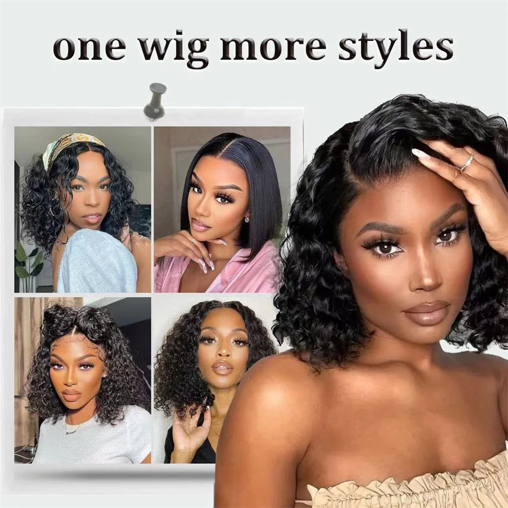 Brazilian Short Bob 13x4 Lace Frontal Human Hair Deep Wave HD Transparent Lace Front Curly Wigs For Women 200% denstiy