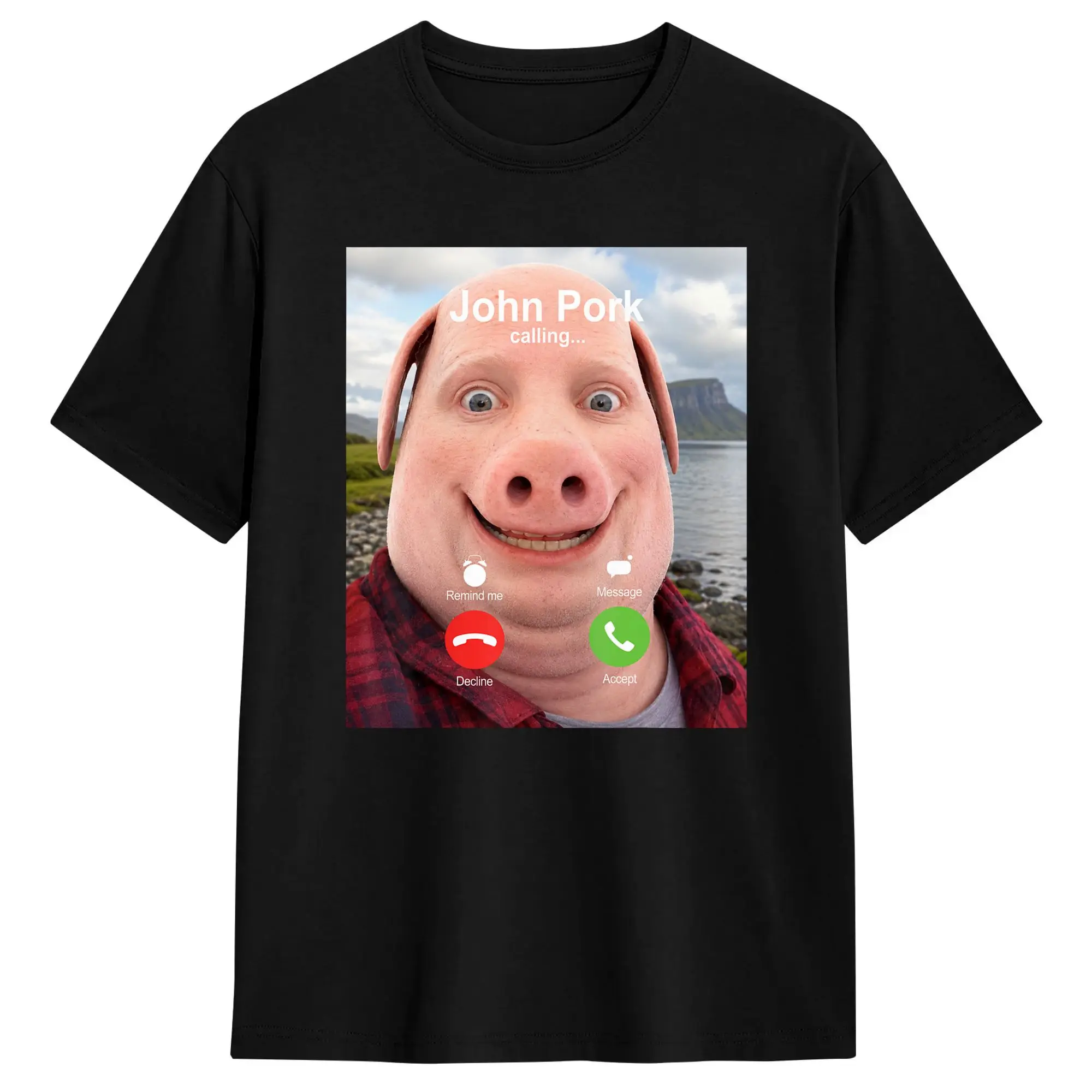 John Pork Calling Decline Accept Incoming Call John Pork T-Shirt Beach Cotton T Shirts Men Trending Tee Shirt Street Top Tees
