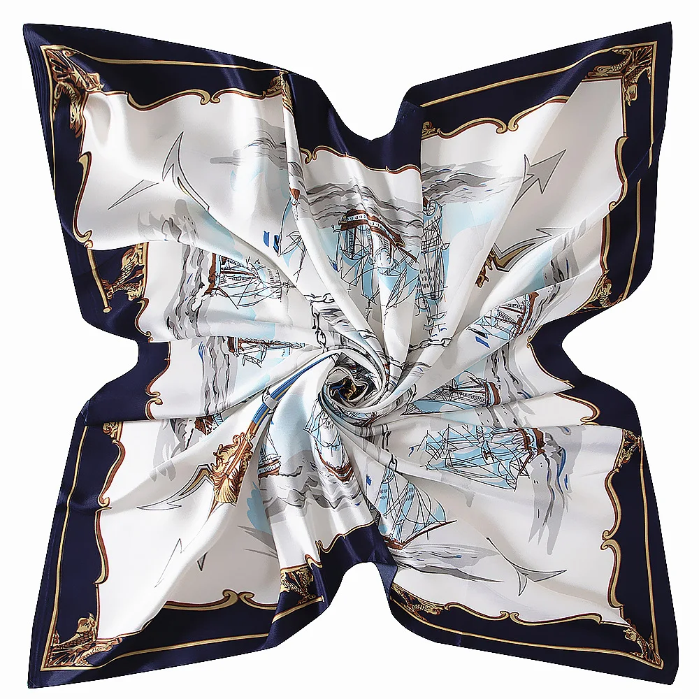 

130cm Four Seasons Luxury Sailing Boat Design Women Scarf Shawl Headwrap Travel Sunscreen Multipurpose Gift Present for Women