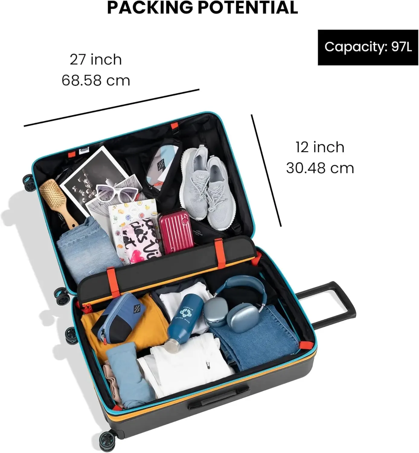 Expandable Hardshell Suitcase with 4 Double Spinner Wheels, 29 Inch Travel Luggage, Durable Expandable Case for Travel