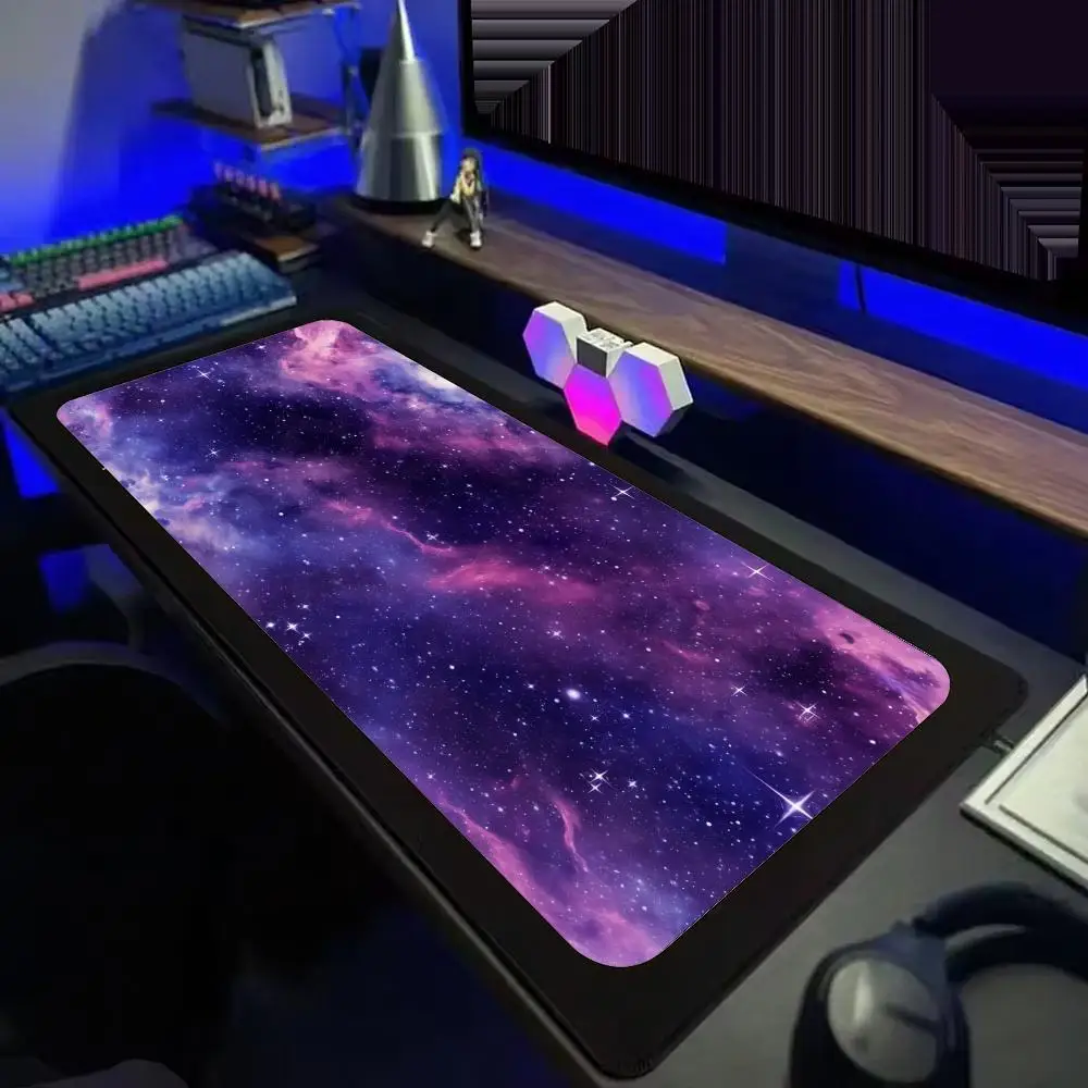Purple Blue Galaxy Starry Sky Mouse Pad, Extra Large Lock Edge Gaming Desk Mat, Non-Slip Wear-Resistant Office Keyboard Pad