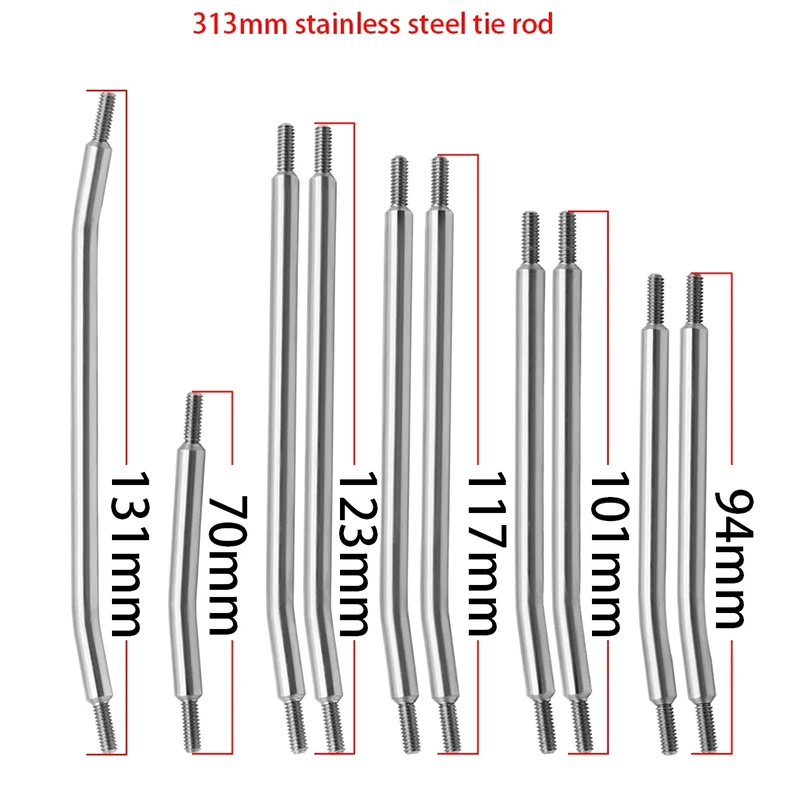 Metalowy drążek kierowniczy 313mm/324mm z nylonowym zestaw końcowy do osiowego SCX10 SCX10II 90046 1/10 zdalnie sterowany samochód gąsienicowy