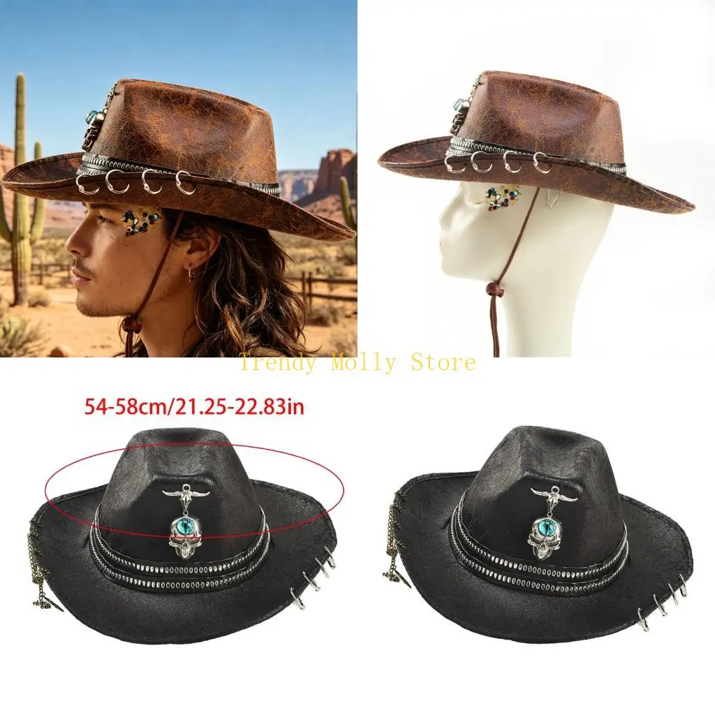 n5kb-gothic-chain-decorated-hat-for-men-and-women-stylish-bucket-cap-with-metal-accessories-breathable-bucket-hat