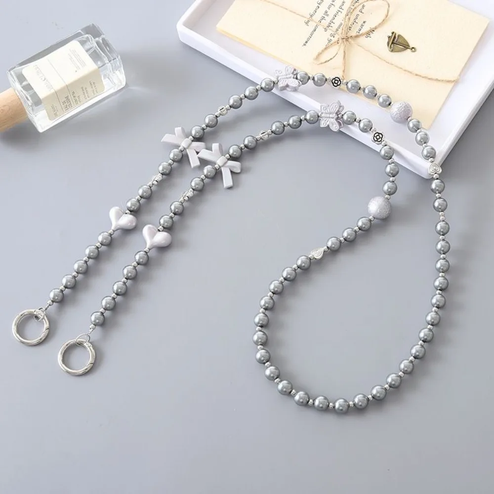 New Pearl Love Bow Stranded Chain, Luggage Hanging Item, Long Phone Hanging Rope, Backable Anti-Loss Rope