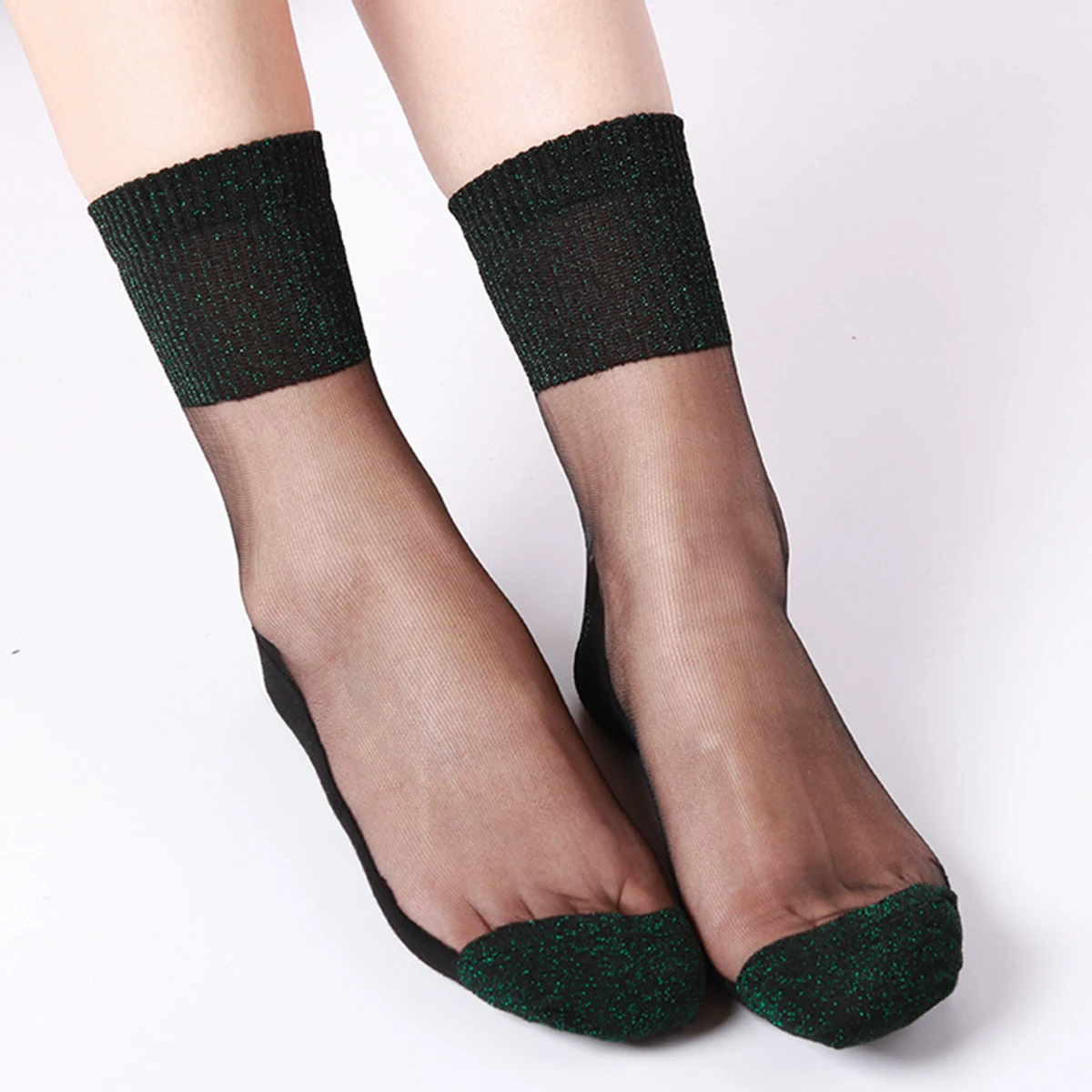 3 Pairs Summer Fashion Women Ultrathin Transparent Socks Glitter Crystal Glass Silk Socks Beautiful Lace Shiny Socks image 4