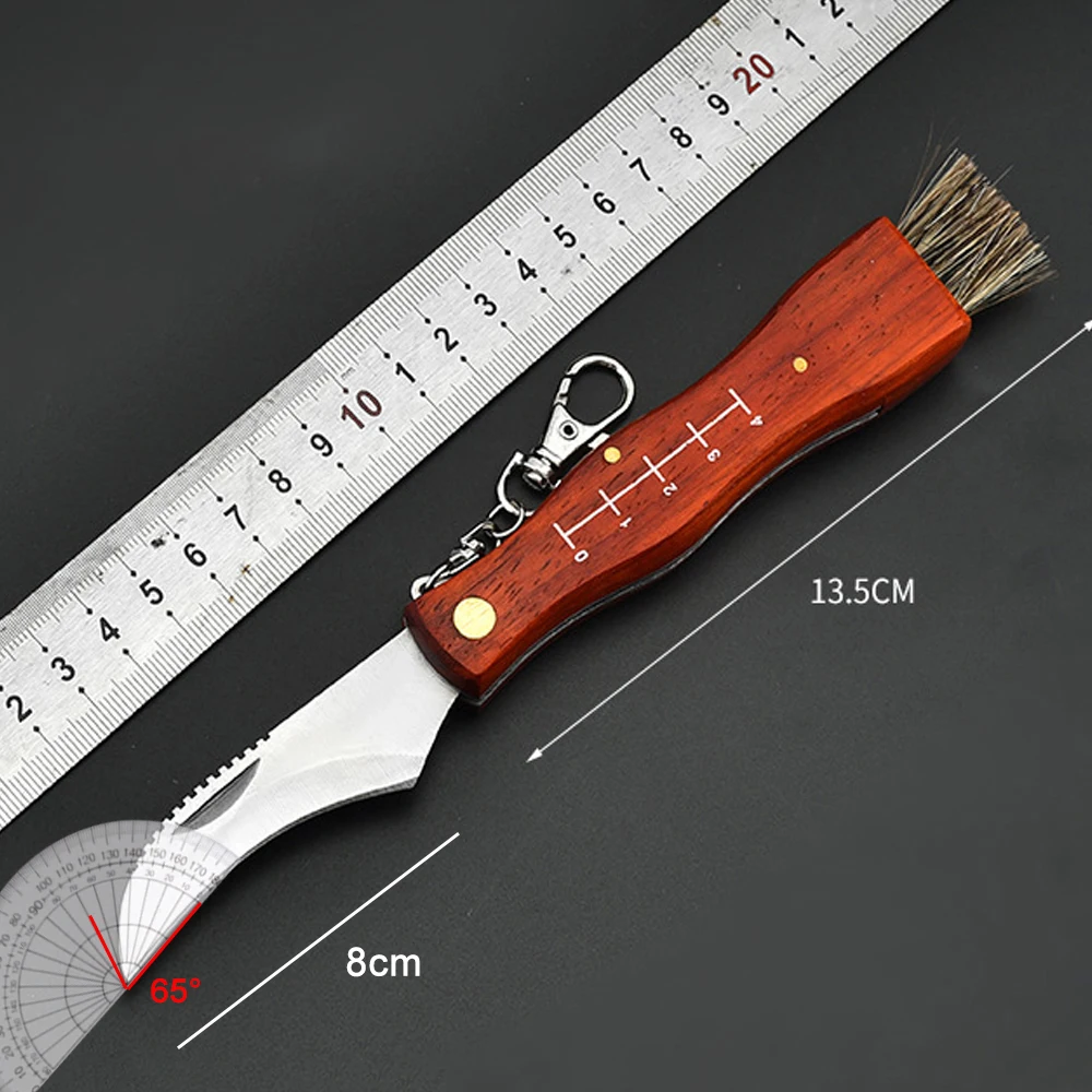 Outdoor Camping BBQ Mushroom Knife With Brush Portable Keychain Sharp Hunting Survival Multifunctional Folding Knife Brushes