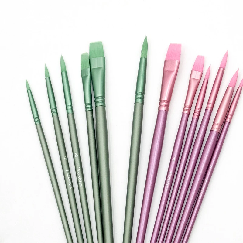 4/6 Pcs Watercolor Brush Pointed Round Flat Head Soft Hair  Pointed Nylon Hair Hook Line Pens Painting Craft Pens