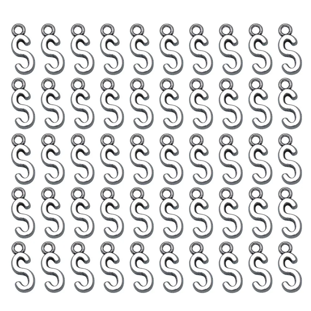 50 Pcs W Charms Silver Letter Bulk for Jewelry Making Single Alphabet Tiny