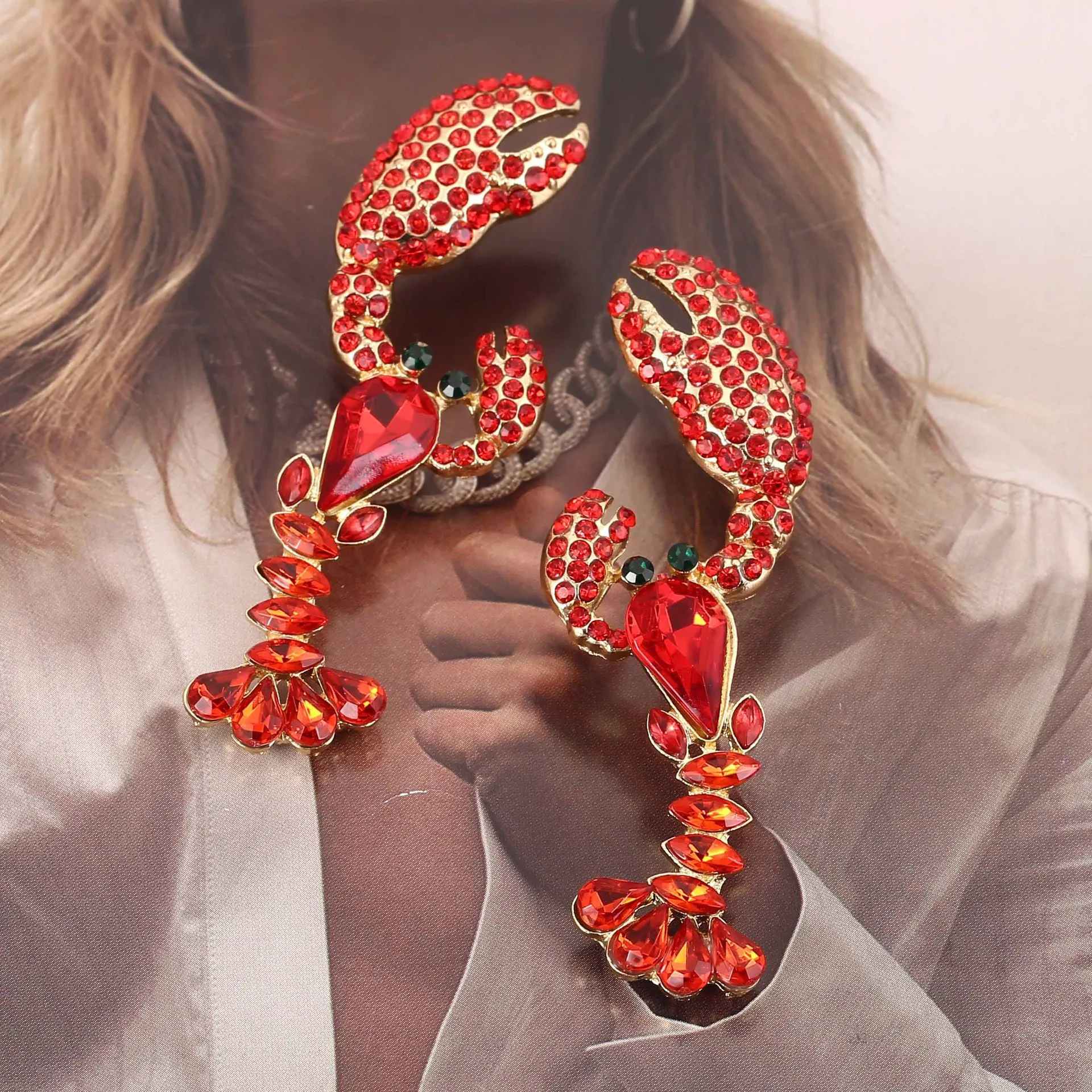 Vacation Style Personalized Creative Rhinestone Lobster Drop Earrings