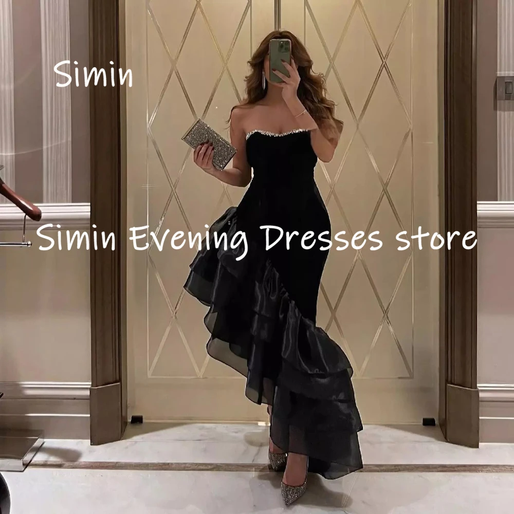 

Simin Satin Mermaid Strapless Sequins Ruffle Populer Formal Prom Gown Ankle-length Evening Elegant Party dresses for women 2023