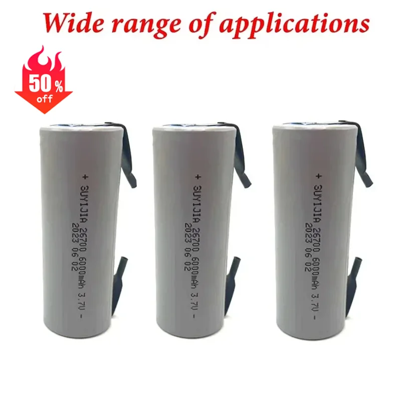 3.7V 26700 6000mAh Battery Grade A 5C Discharge Rechargeable Lithium Battery + Nickel Sheet for Power Tools Solar Energy Storage