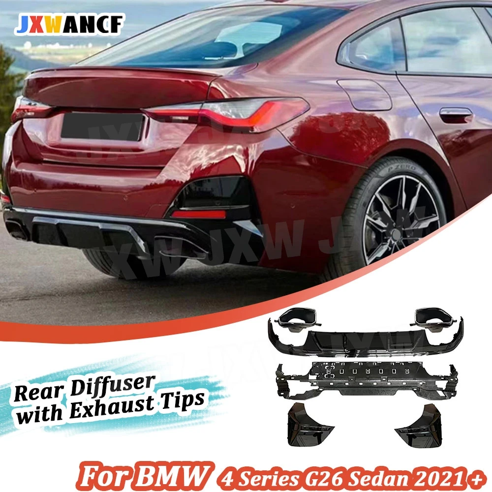 

JXWANCF ABS задний диффузор с насадками для выхлопных газов для BMW 4 серии G26 425i 430i M Sport Sedan 2021 + защита диффузора