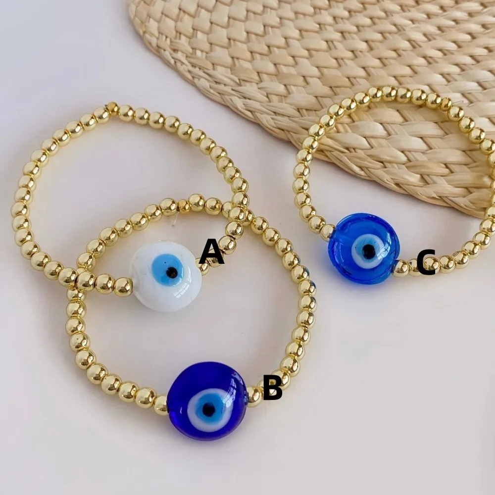 KKBEAD Big Evil Eye Bracelet High Quality Gold Plated Beads Stretchy Pulseras Jewelry for Women Blue Lucky Eye Bracelets