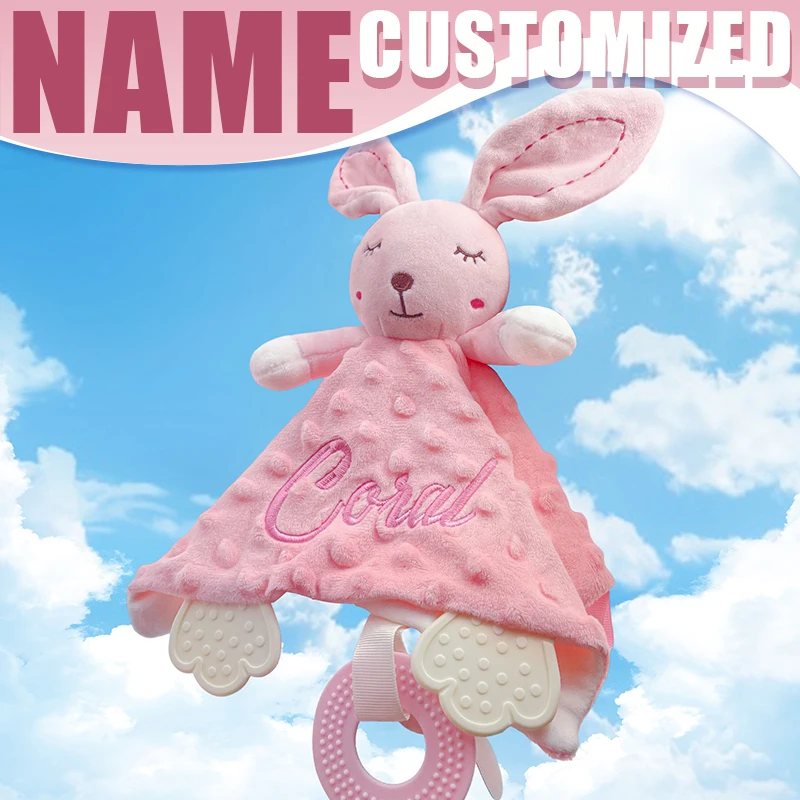 

Personalized Name Baby Comforter Blanket Animal Security Blanket Soothe Appease Towel Soft Plush Doudou Newborn Baby Gifts