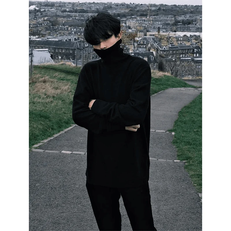 Black High Collar German Velvet Men's Long Sleeve T-Shirt Inner Wear Casual Style Winter Warm Sweatshirt Standard Fit Fashion...