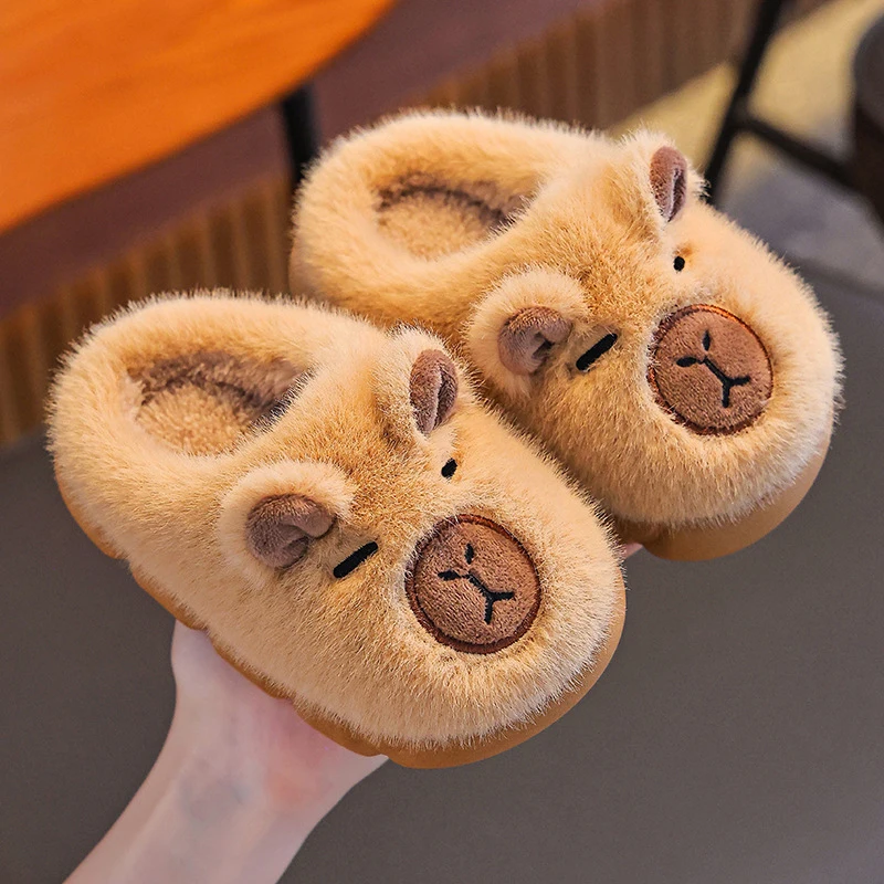 Capybara Cartoon Flauschige Hausschuhe Kinder Indoor Weichen Boden Mutter-Kind Baumwolle Hausschuhe Anti Slip Winter Warme Plüsch Rutschen 45 – Detail 8