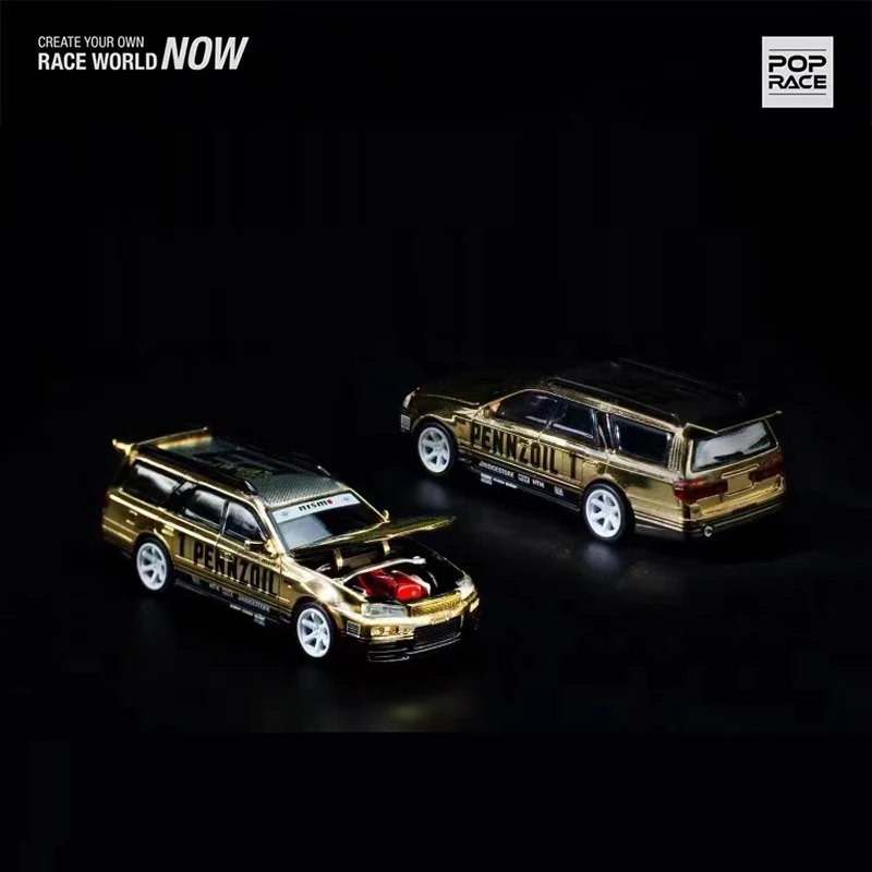 POPRACE 1:64 Model Car Stagea Alloy Die-Cast Vehicle -GOLD CHROME