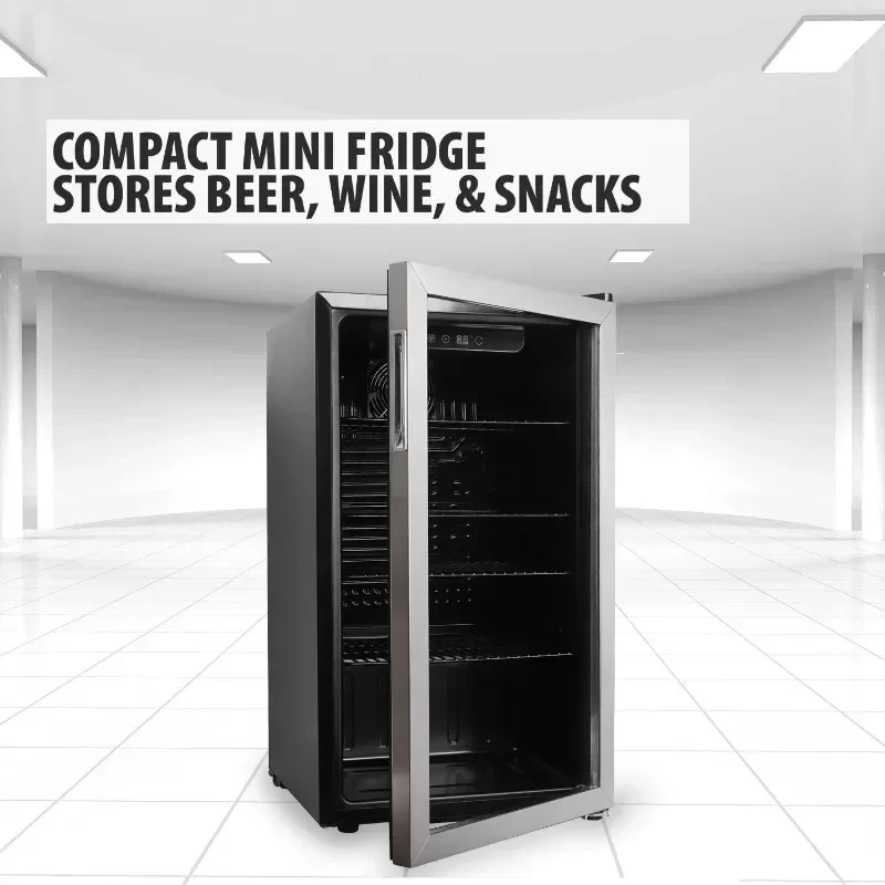 Beverage Refrigerator and Cooler with Glass Door, Digital Thermometer, Cooling Convection Fan, Simple Controls