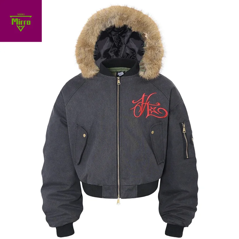 

Men Winter Jackets Fur Collar Thicken Warm Parkas Coats Vintage Loose Padded Jackets Streetwear Harajuku Jackets Outwear