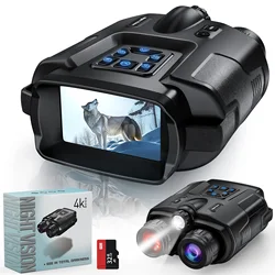 4K 나이트 비전 쌍안경 32GB 적외선 야간 투시경 고글 캠핑 사냥을 위한 3인치 대형 스크린 8X 디지털 줌 전술 조명