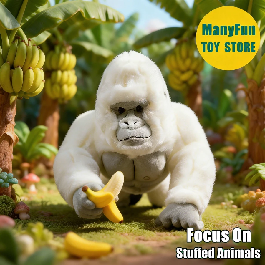 

Плюшевая игрушка Горилла Альбино: Реалистичная белая обезьяна, плюшевый серебристый гориллёнок, имитация животного, кукла-игрушка, подарок для коллекционеров