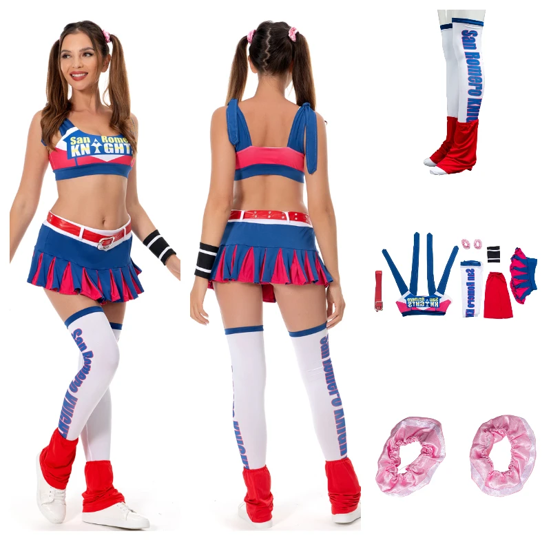 Disfraz de Lollipop Chainsaw Juliet Starling, disfraz de Cosplay para mujeres y niñas, vestido de animadora, falda, traje de fiesta de Carnaval y Halloween