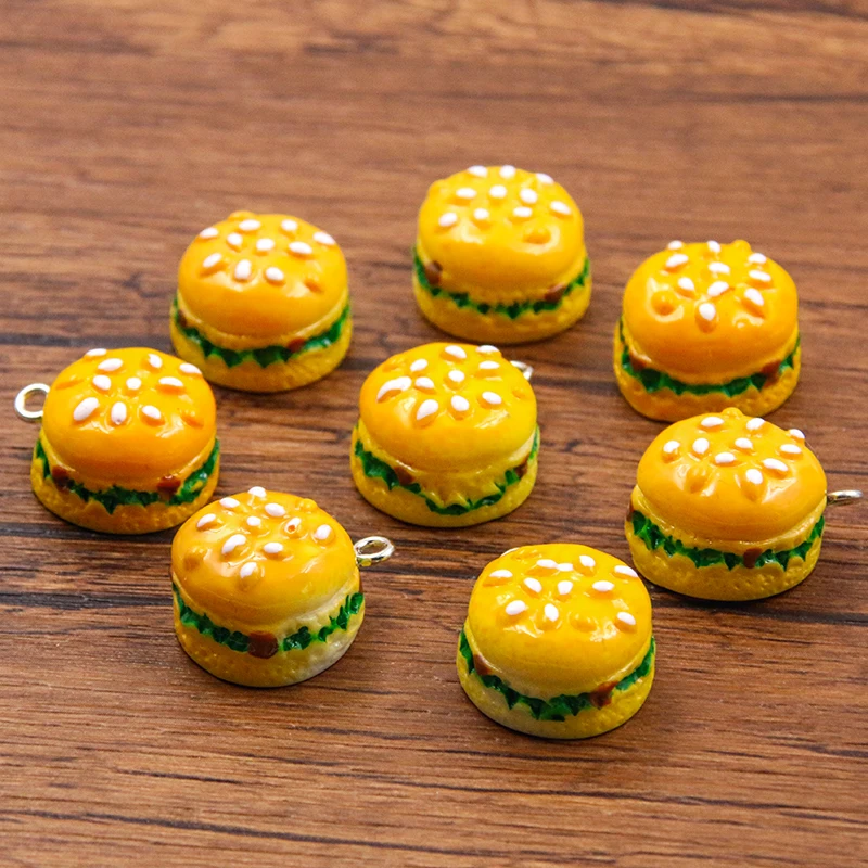 10Pcs 17*20mm Cute Resin Hamburger Sandwich Charms Pendants Patch For DIY Earrings Key Chains