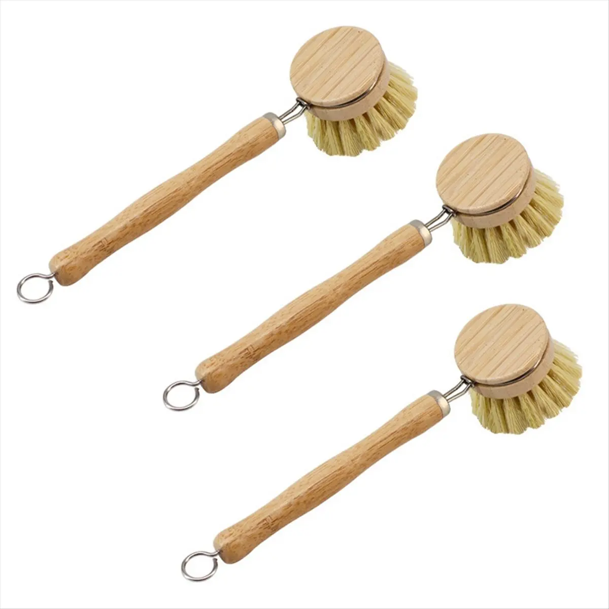 AA1736~Sisal Pot Brush Long Handle Brush Dishwashing and Pot Washing Bamboo Handle Brush Kitchen Cleaning Descaling