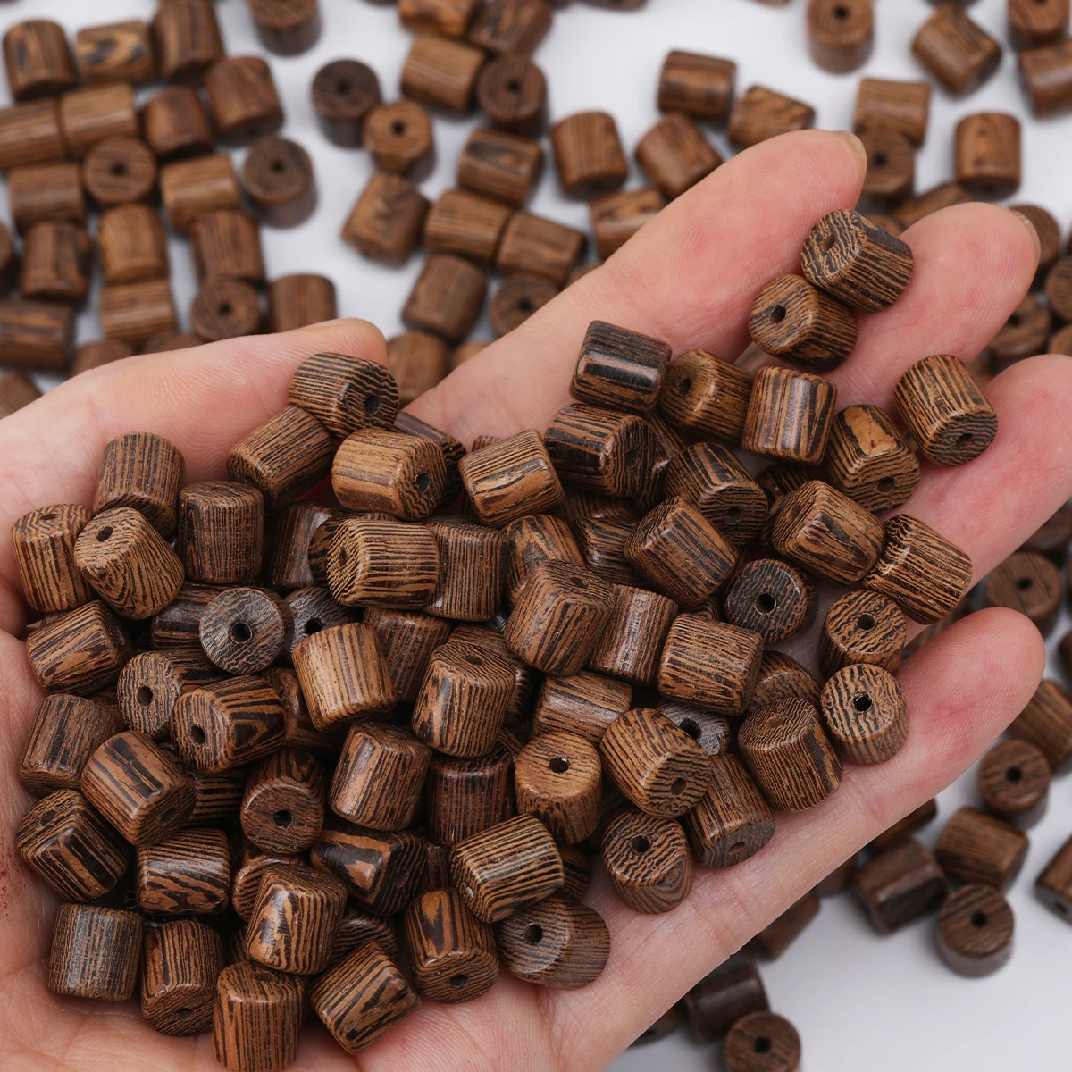 About 144/55/32/17pcs 6/8/10/12mm Striped Cylindrical Wooden Loose Beads DIY Bracelet Handmade Craft Supplies