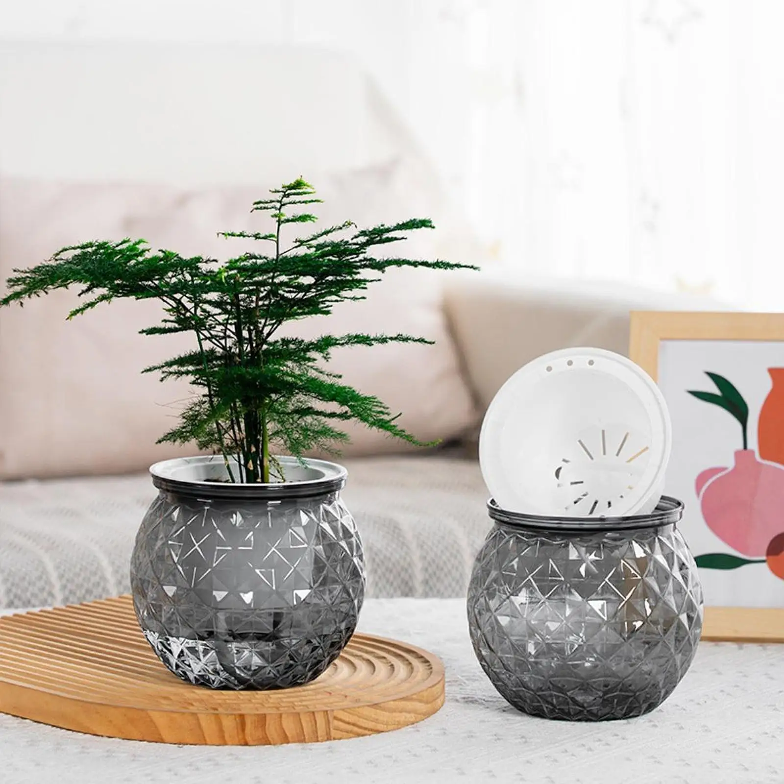 Self Watering Planter Desktop Ornament Tabletop Centerpiece Novelty Removable Flowerpot for Balcony Indoor House Garden Patio
