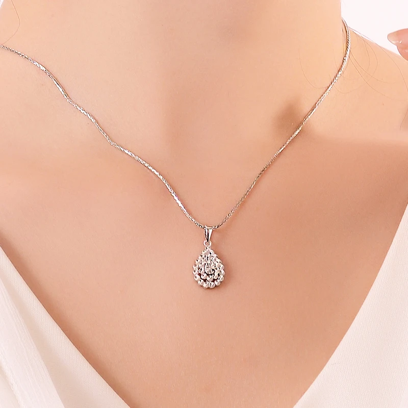 Fine Pure Platinum 950 Pendant Women Pt950 Diamond-facet Raindrop Pendant 0.47inch H