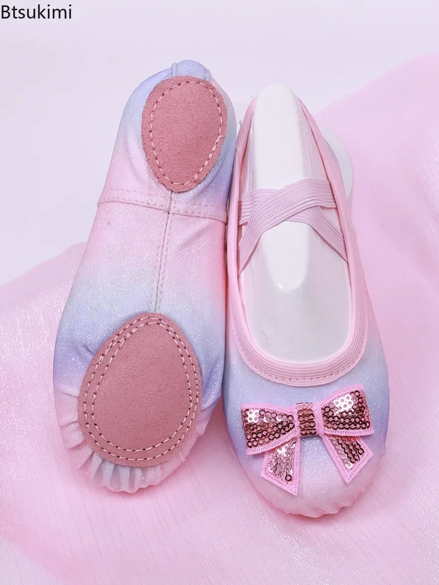 Girl Ballet Shoes Glitter Split-Sole Dance Slippers Toddler Kid Practice Shoes Flats Soft Lightweight Elastic Baby Dancing Shoes