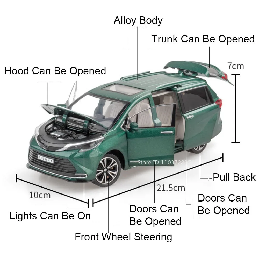 1:24 RAV4 Sienna FJ Cruiser Model Toy Cars Alloy Diecast Miniature Vehicles Doors Opened Pull Back Sound Light for Kids Gifts
