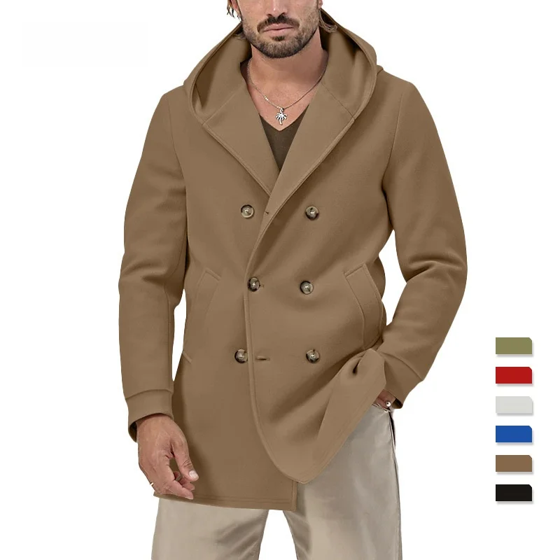 

Повседневная мужская ветровка Jaet средней длины с воротником с капюшоном, двухрядная пуговица, космическая хлопчатобумажная ткань, весенне-осенняя одежда